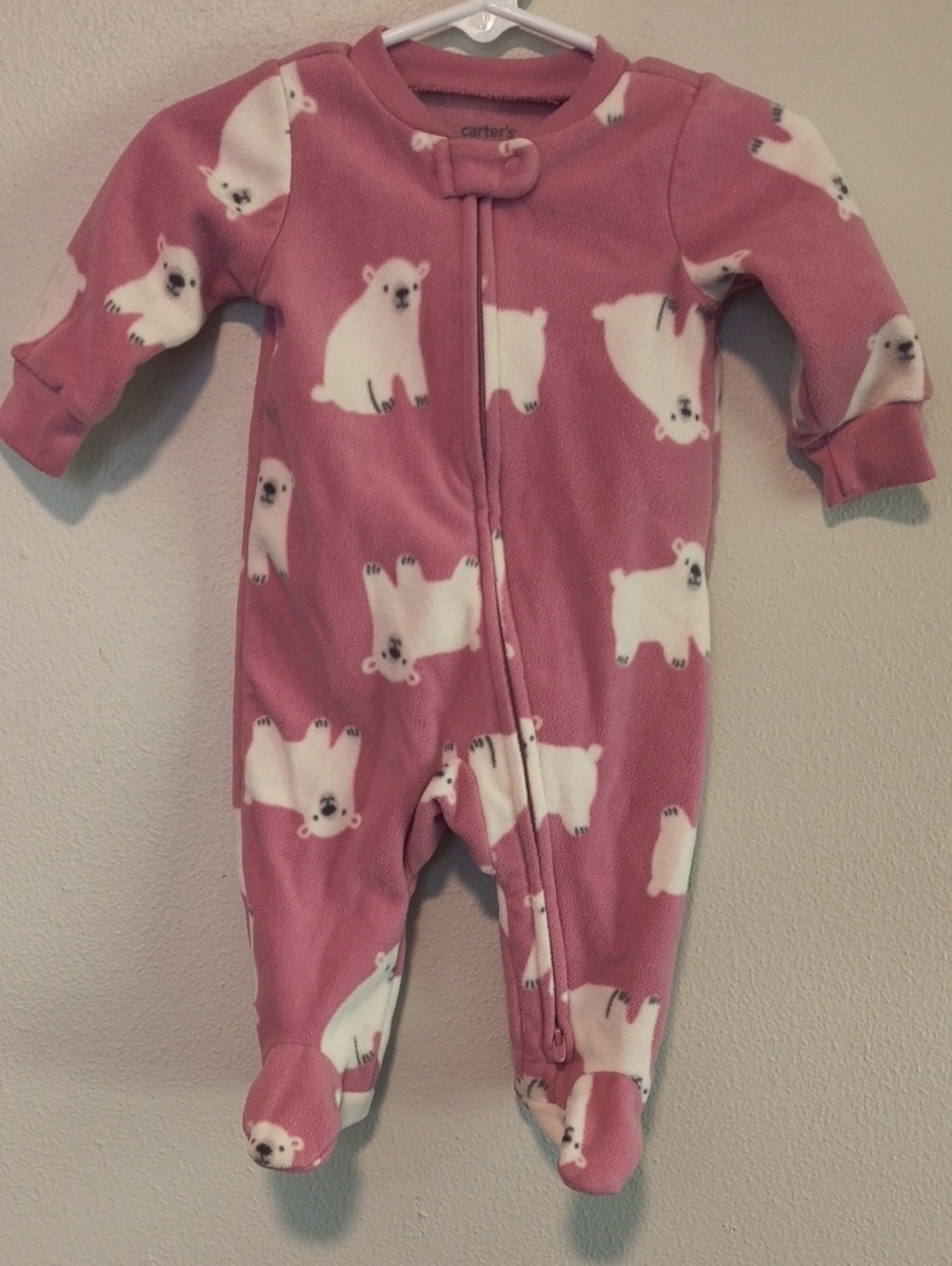 Carter's Pink Fleece Polar Bear Footed One-Piece